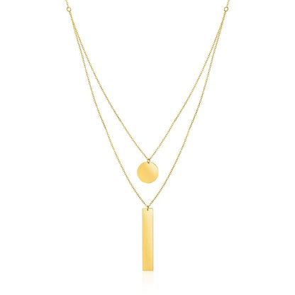 14k Yellow Gold 18 inch Two Strand Necklace with Circle and Bar Pendants | Richard Cannon