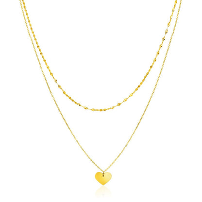 14k Yellow Gold 18 inch Two Strand Necklace with Heart Pendant | Richard Cannon Jewelry