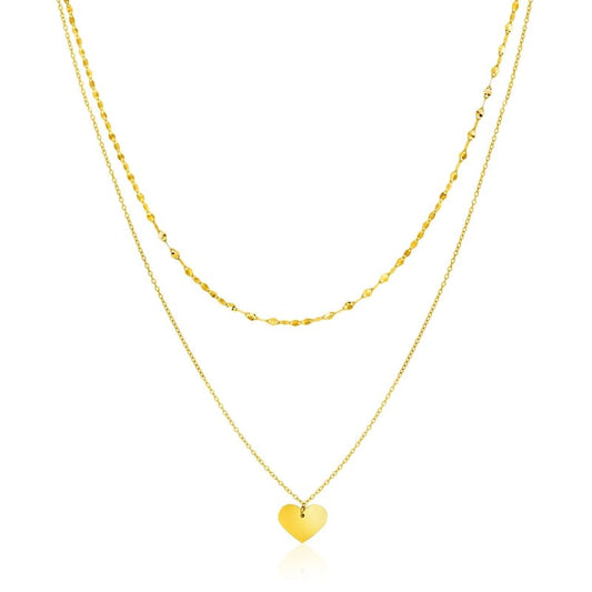 14k Yellow Gold 18 inch Two Strand Necklace with Heart Pendant | Richard Cannon Jewelry