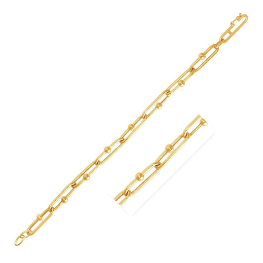 14k Yellow Gold 7 3/4 inch Beaded Oval Chain Bracelet | Richard Cannon Jewelry