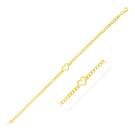 14k Yellow Gold 7 inch Curb Chain Bracelet with Heart | Richard Cannon Jewelry