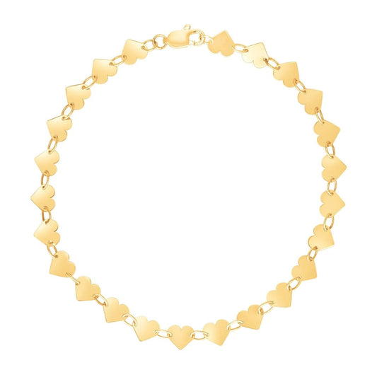 14k Yellow Gold 7 inch Mirrored Heart Chain Bracelet | Richard Cannon Jewelry