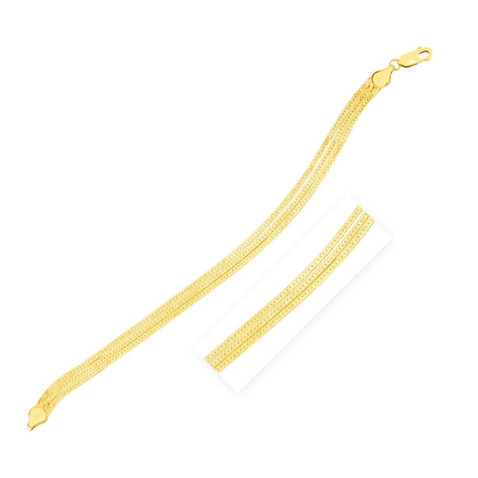 14k Yellow Gold 7 inch Three Strand Herringbone Chain Bracelet | Richard Cannon Jewelry
