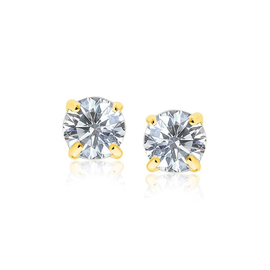 14k Yellow Gold 8.0mm Round CZ Stud Earrings | Richard Cannon Jewelry