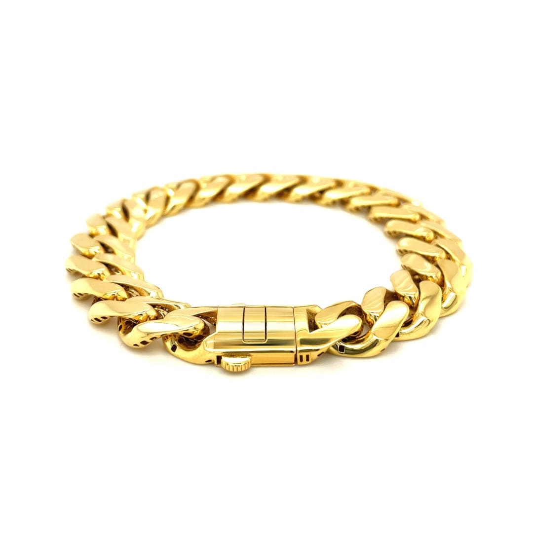 14k Yellow Gold 8 1/2 inch Wide Polished Curb Chain Bracelet | Richard Cannon Jewelry