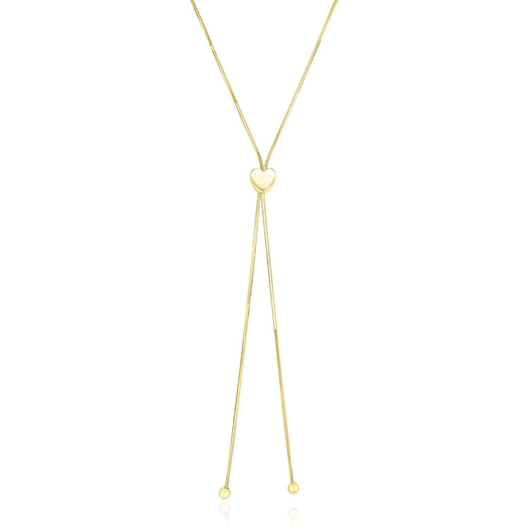 14k Yellow Gold Adjustable Heart Style Lariat Necklace | Richard Cannon Jewelry