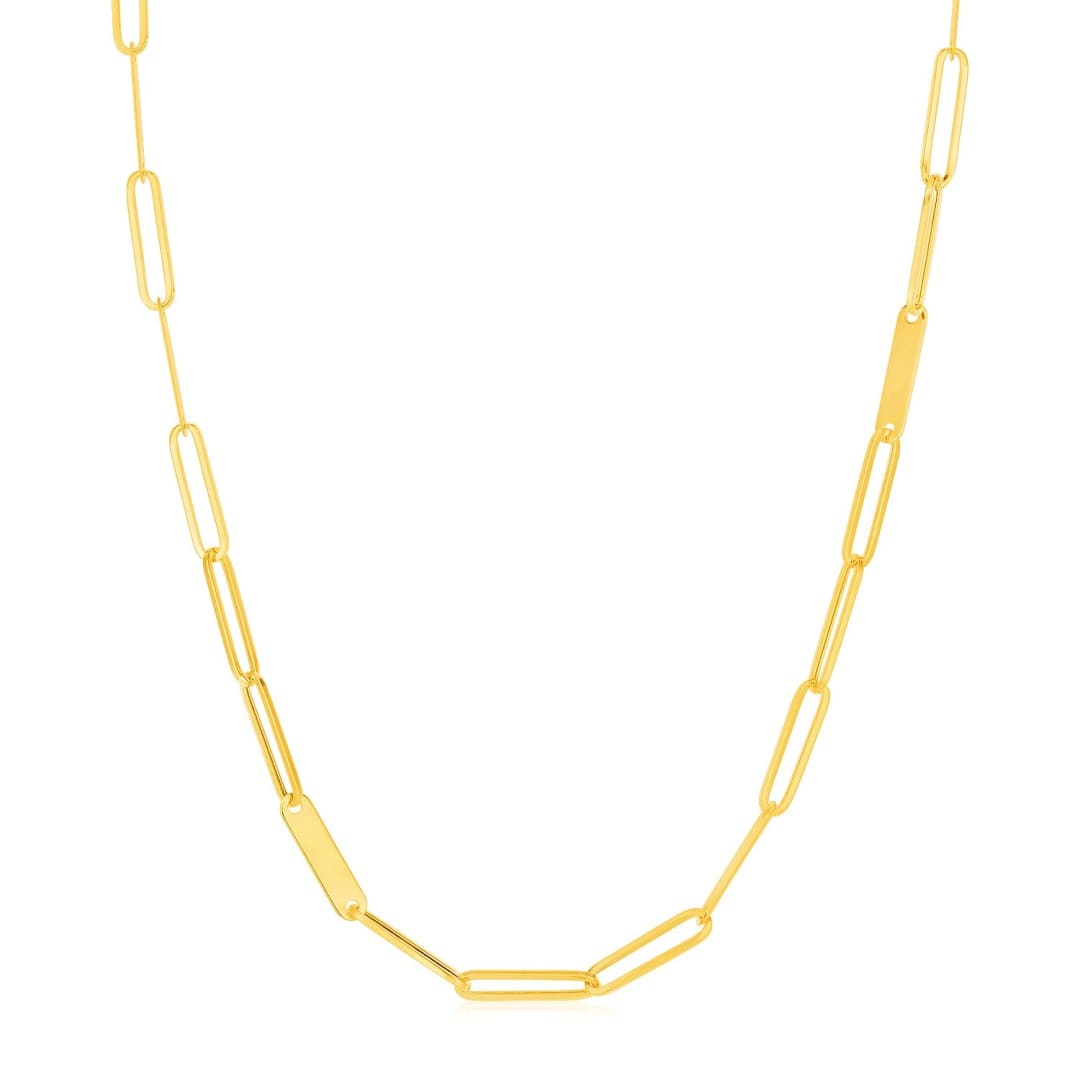 14k Yellow Gold Alternating Paperclip Chain Link and Gold Bar Necklace | Richard Cannon