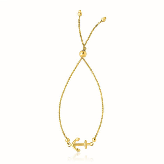 14k Yellow Gold Anchor Design Adjustable Lariat Bracelet | Richard Cannon Jewelry