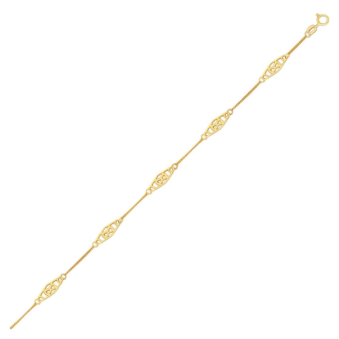 14k Yellow Gold Anklet with Fancy Diamond Shape Filigree Stations | Richard Cannon Jewelry