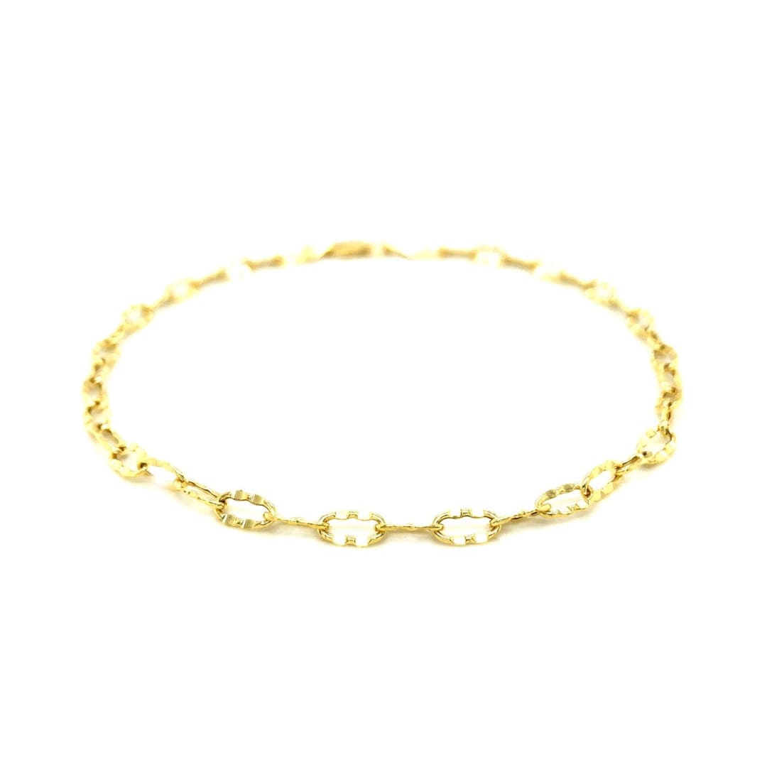 14k Yellow Gold Anklet with Flat Hammered Oval Links | Richard Cannon Jewelry