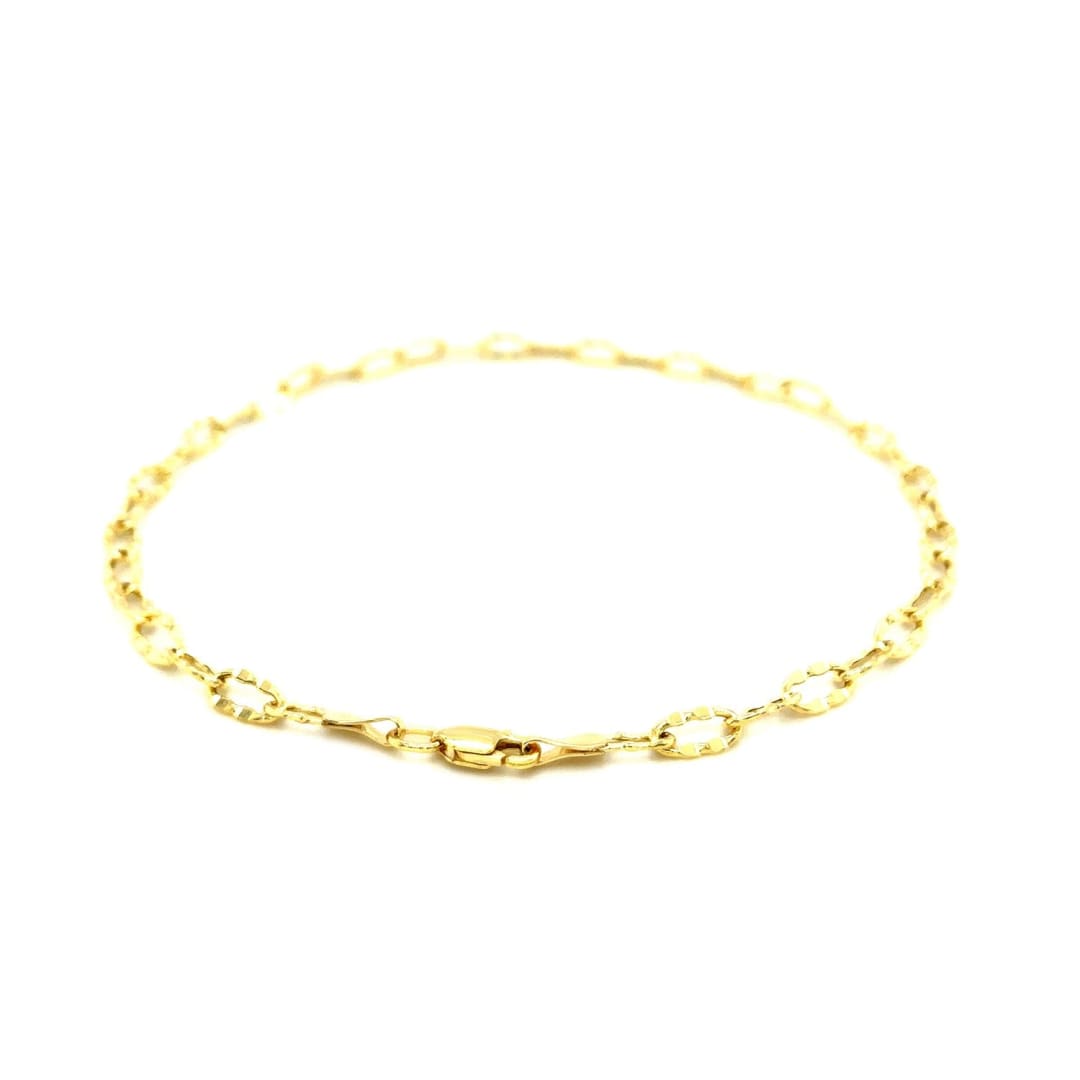 14k Yellow Gold Anklet with Flat Hammered Oval Links | Richard Cannon Jewelry