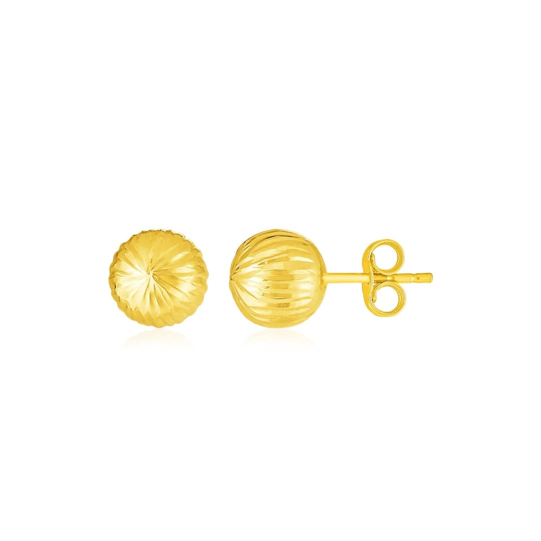 14K Yellow Gold Ball Earrings with Linear Texture | Richard Cannon Jewelry