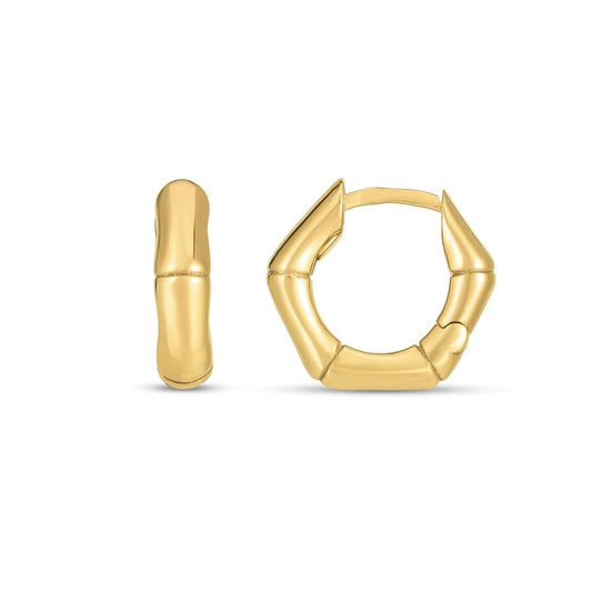 14k Yellow Gold Bamboo Huggie Hoops | Richard Cannon Jewelry