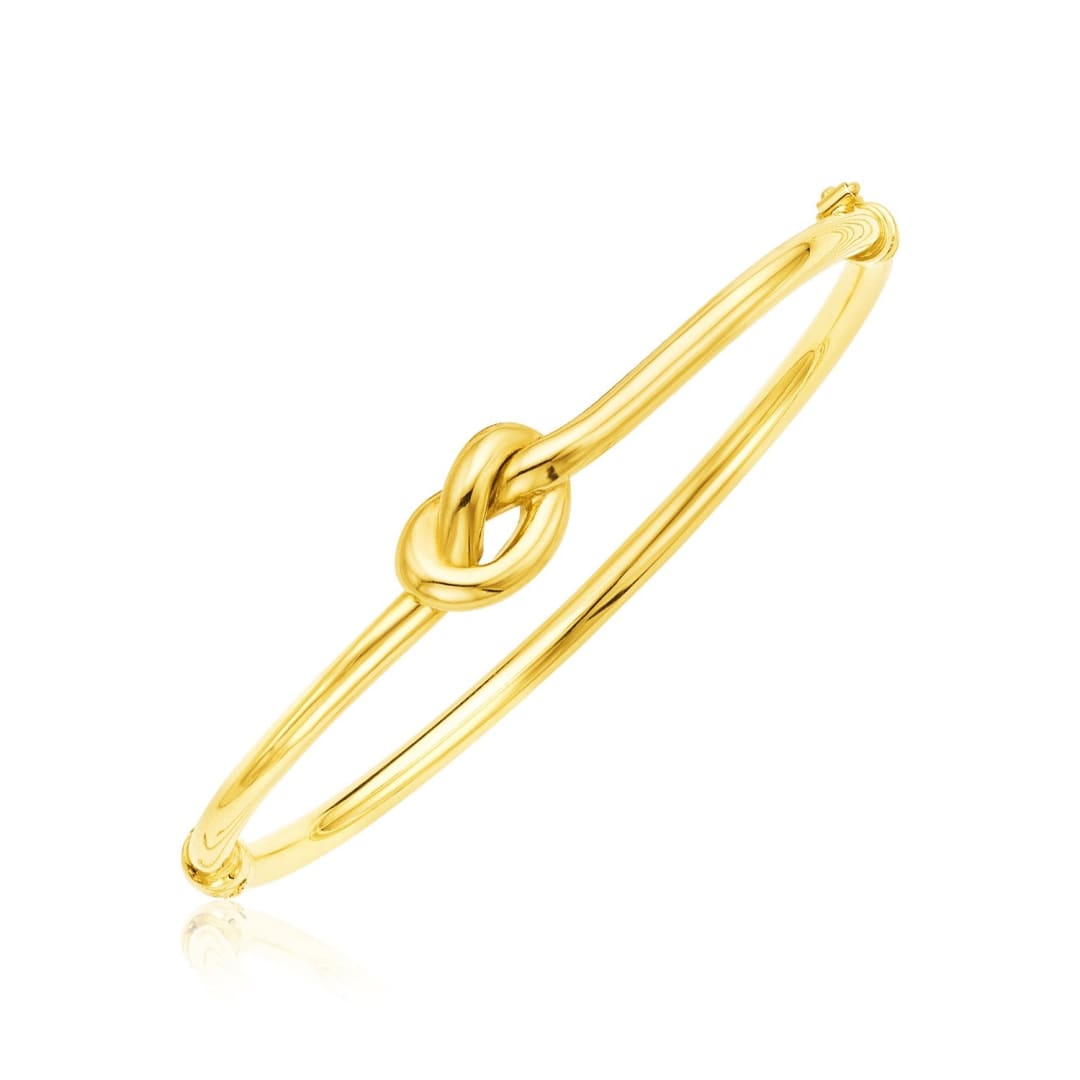 14k Yellow Gold Bangle Bracelet with Polished Knot | Richard Cannon Jewelry