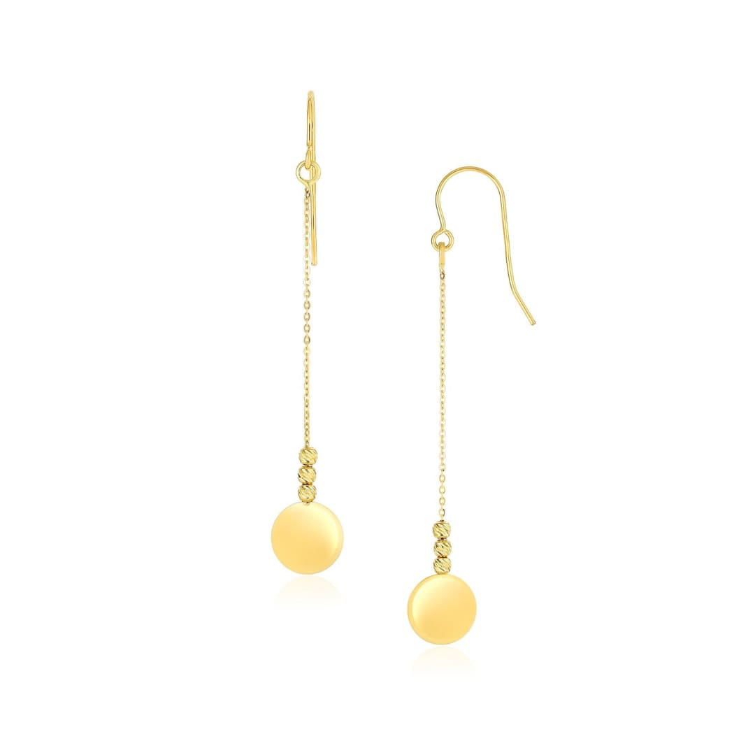 14k Yellow Gold Bead and Shiny Disc Drop Earrings | Richard Cannon Jewelry