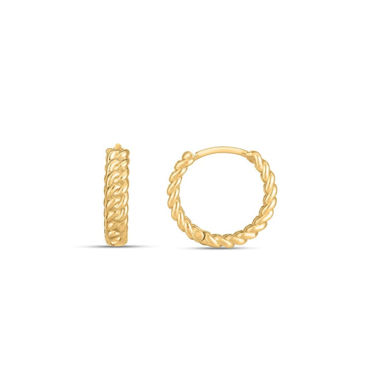 14k Yellow Gold Braided Huggie Hoops | Richard Cannon Jewelry