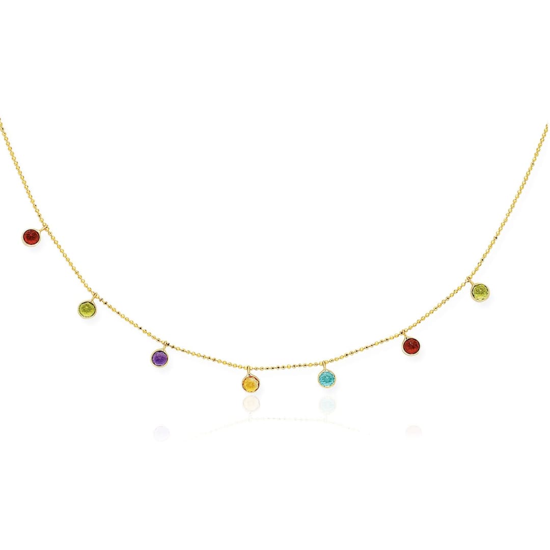 14k Yellow Gold Cable Chain Necklace with Round Multi-Tone Charms | Richard Cannon Jewelry