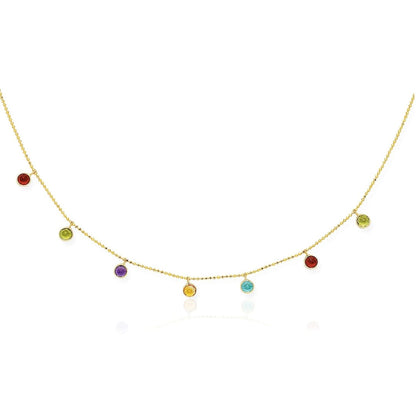 14k Yellow Gold Cable Chain Necklace with Round Multi-Tone Charms | Richard Cannon Jewelry