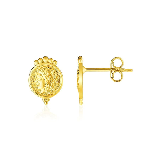 14k Yellow Gold Cameo Motif Post Earrings | Richard Cannon Jewelry