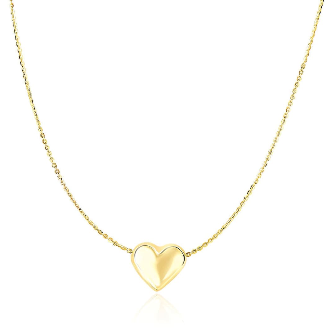 14k Yellow Gold Chain Necklace with Sliding Puffed Heart Charm | Richard Cannon Jewelry