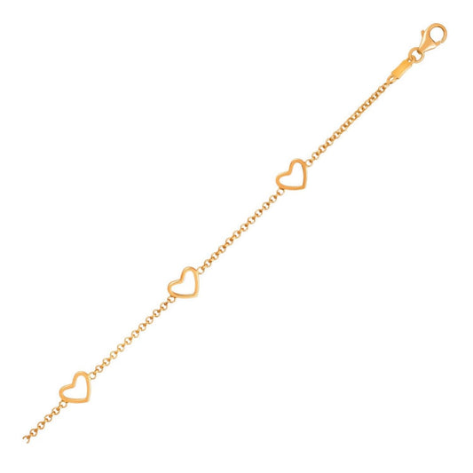 14k Yellow Gold Childrens Bracelet with Hearts | Richard Cannon Jewelry