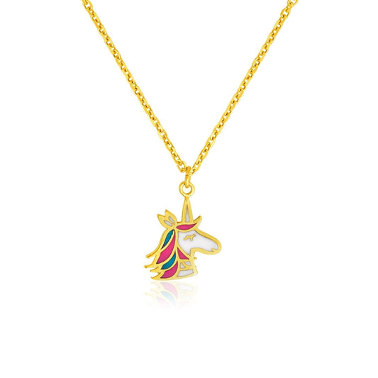 14k Yellow Gold Childrens Necklace with Enameled Unicorn Pendant | Richard Cannon Jewelry