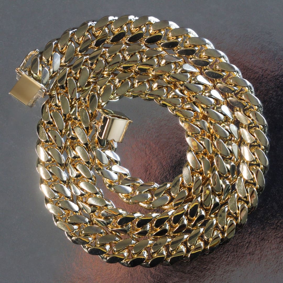 14k Yellow Gold Classic Miami Cuban Solid Chain (10.10 mm) | Richard Cannon Jewelry