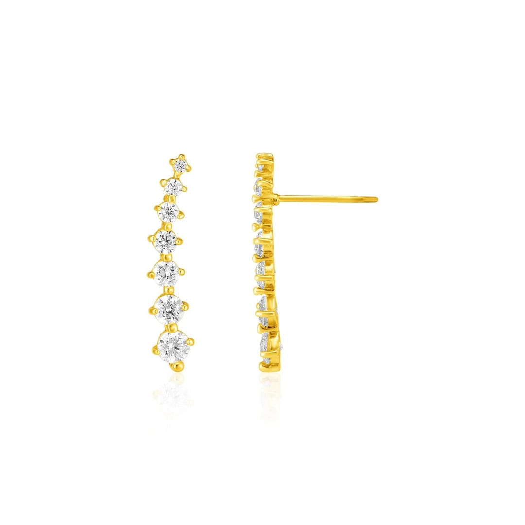 14k Yellow Gold Climber Post Earrings with Cubic Zirconias | Richard Cannon Jewelry