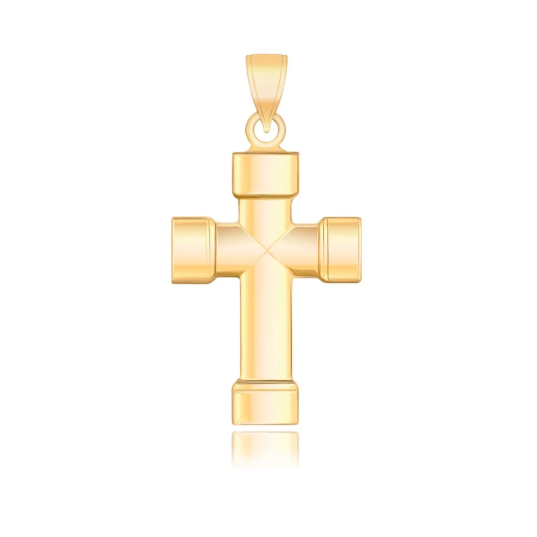 14k Yellow Gold Cross Pendant with Block Like Ends | Richard Cannon Jewelry