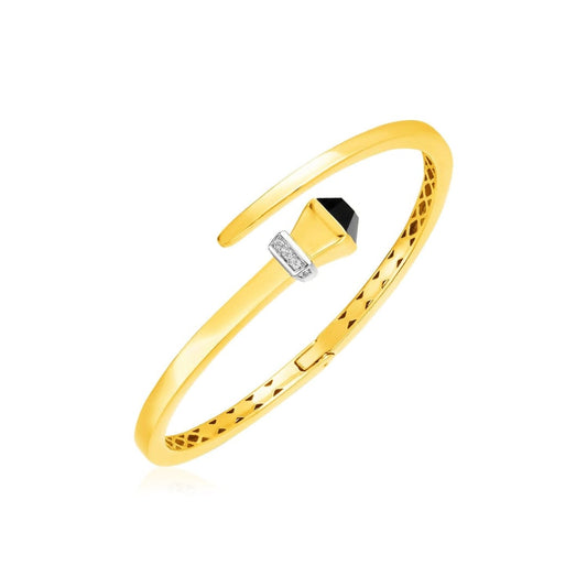 14k Yellow Gold Crossover Style Hinged Bangle Bracelet with Onyx and Diamonds | Richard