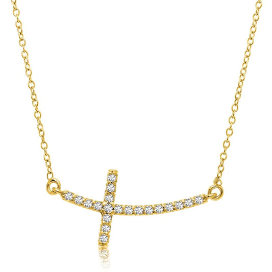 14k Yellow Gold Curved Crucifix Diamond Accented Necklace (.21cttw) | Richard Cannon