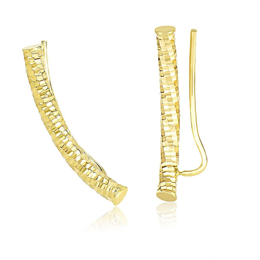 14k Yellow Gold Curved Tube Earrings with Diamond Cuts | Richard Cannon Jewelry