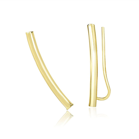 14k Yellow Gold Curved Tube Polished Earrings | Richard Cannon Jewelry
