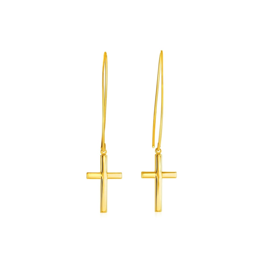 14k Yellow Gold Dangle Cross Earrings | Richard Cannon Jewelry