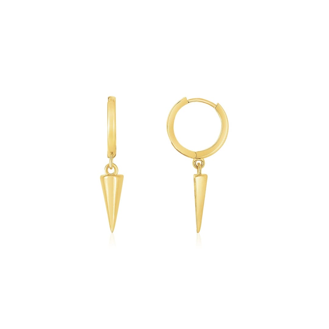 14K Yellow Gold Dangling Spike Drop Hoop Earrings | Richard Cannon Jewelry