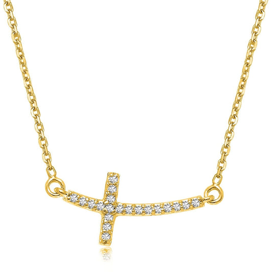 14k Yellow Gold Diamond Accented Curved Cross Necklace (.11cttw) | Richard Cannon Jewelry