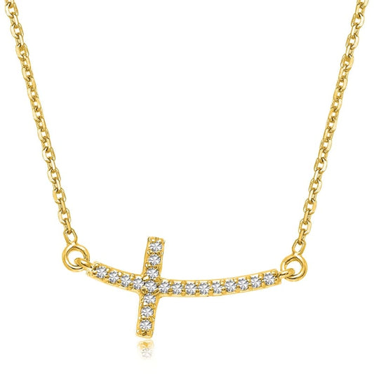 14k Yellow Gold Diamond Accented Curved Cross Necklace (.11cttw) | Richard Cannon Jewelry