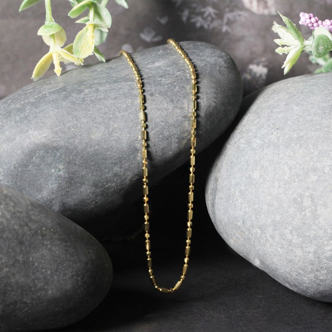 14k Yellow Gold Diamond-Cut Alternating Bead Chain 1.5mm | Richard Cannon Jewelry