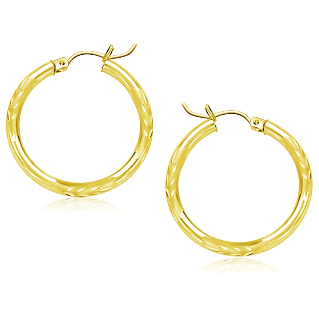 14k Yellow Gold Diamond Cut Hoop Earrings (25mm) | Richard Cannon Jewelry