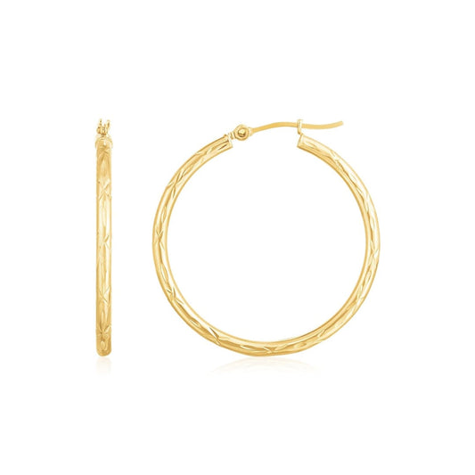 14K Yellow Gold Diamond Cut Hoop Earrings | Richard Cannon Jewelry