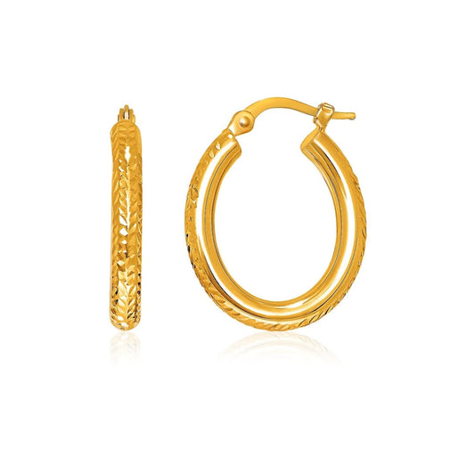 14k Yellow Gold Diamond Cut Textured Oval Hoop Earrings. | Richard Cannon Jewelry