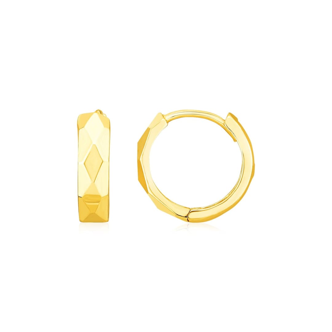 14K Yellow Gold Diamond Motif Faceted Huggie Earrings | Richard Cannon Jewelry