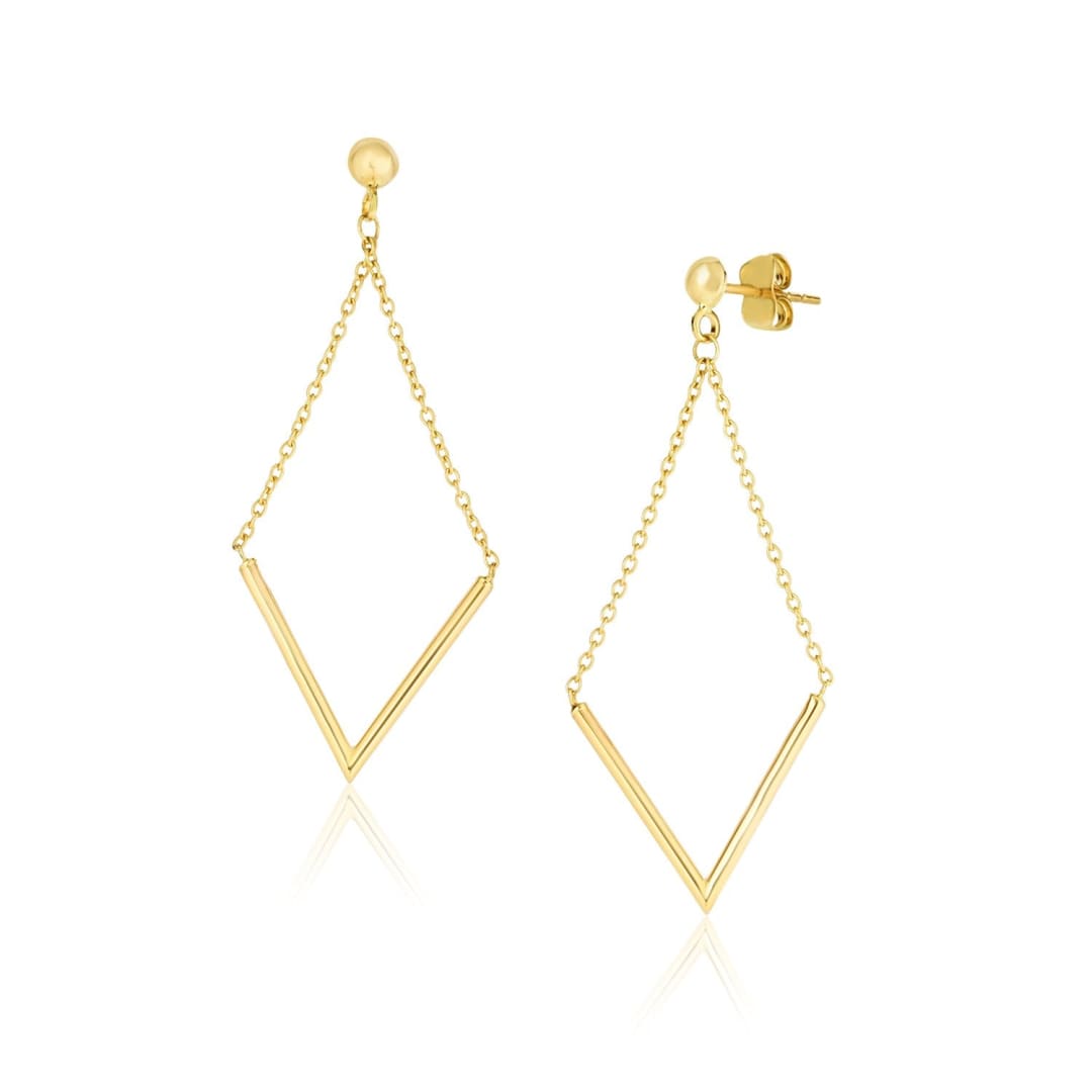 14k Yellow Gold Diamond Shape Chain Drop Earrings | Richard Cannon Jewelry