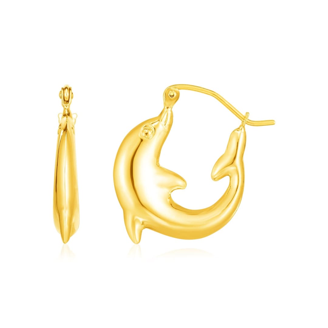 14K Yellow Gold Dolphin Hoop Earrings | Richard Cannon Jewelry