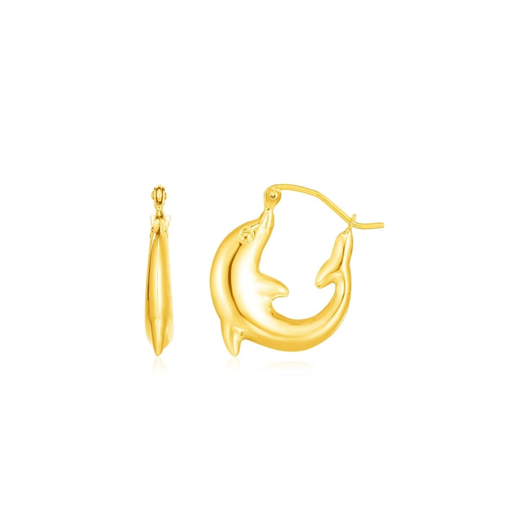 14K Yellow Gold Dolphin Hoop Earrings | Richard Cannon Jewelry