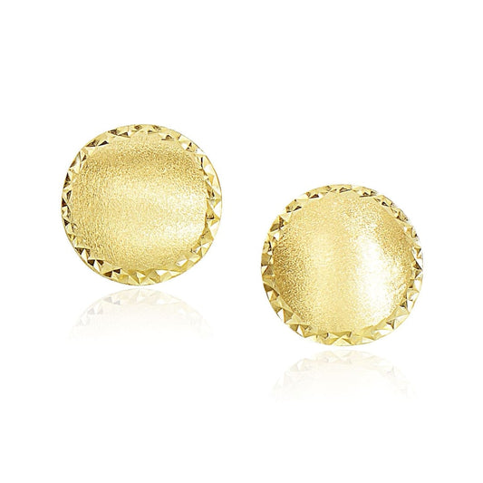 14k Yellow Gold Dome Satin Finish Earrings with Diamond Cut Edge | Richard Cannon Jewelry