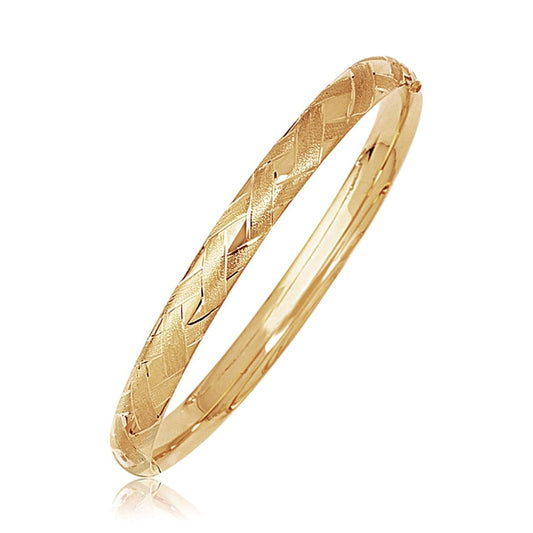 14k Yellow Gold Domed Bangle with a Weave Motif | Richard Cannon Jewelry