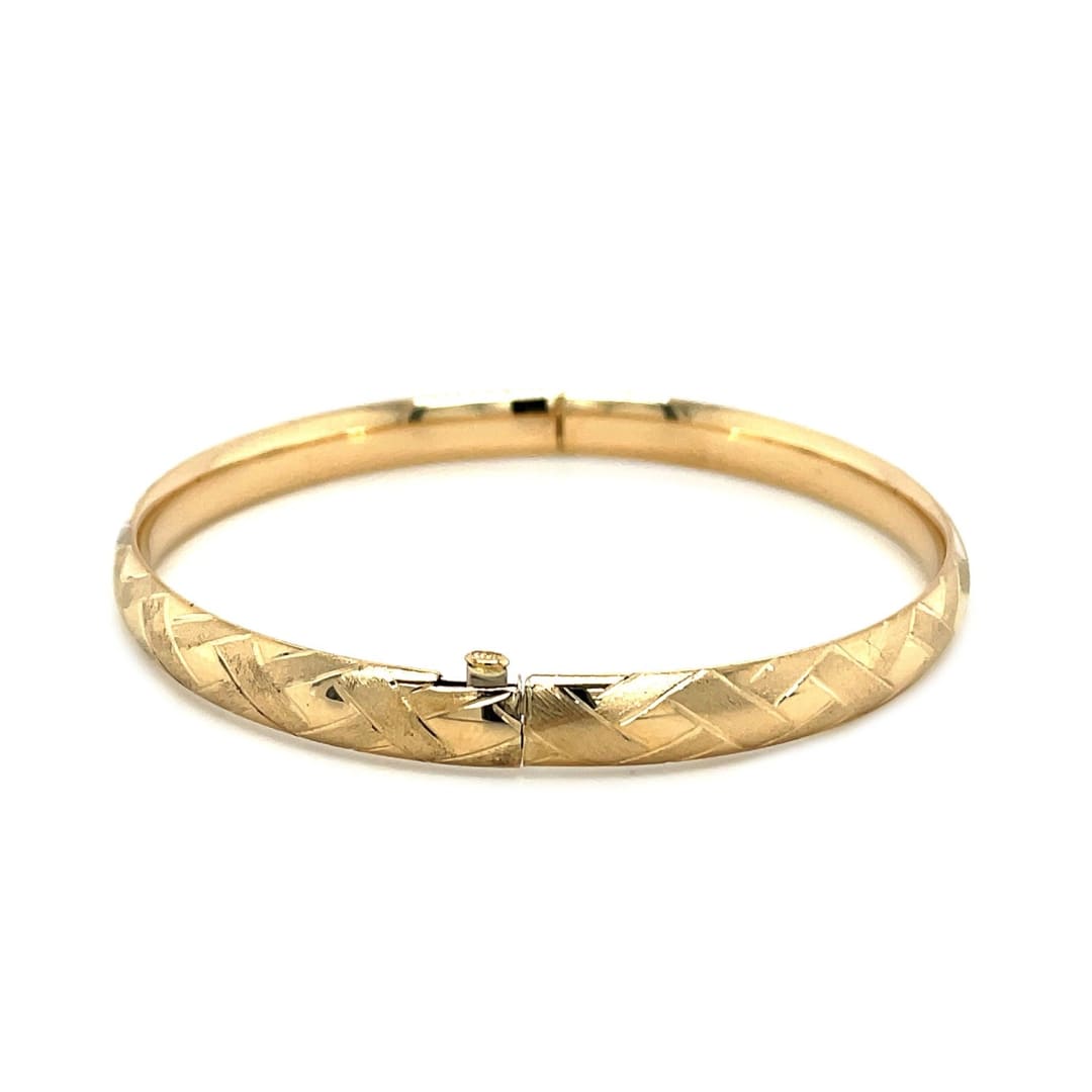 14k Yellow Gold Domed Bangle with a Weave Motif | Richard Cannon Jewelry