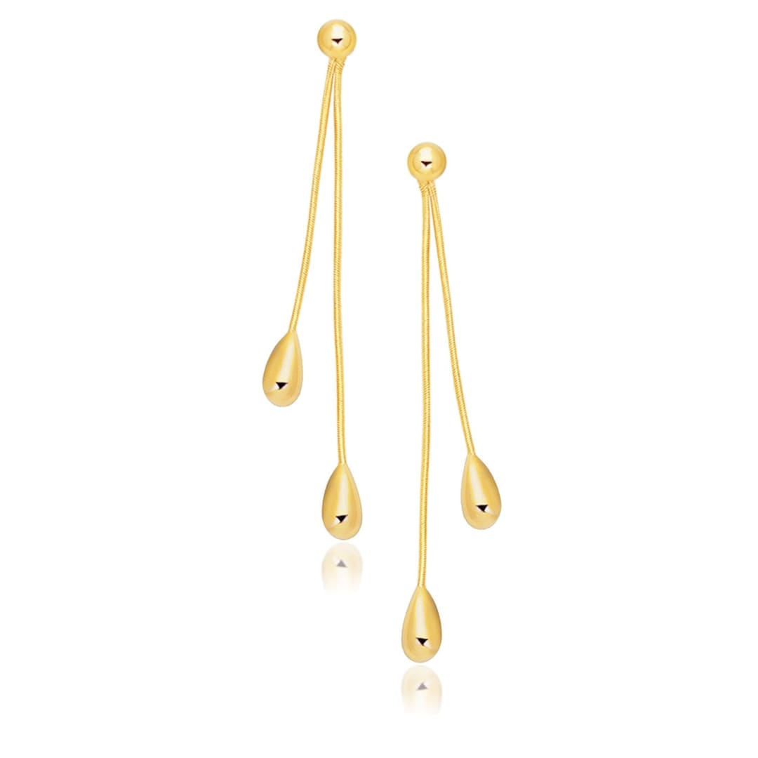 14k Yellow Gold Double Drop Long Earrings | Richard Cannon Jewelry