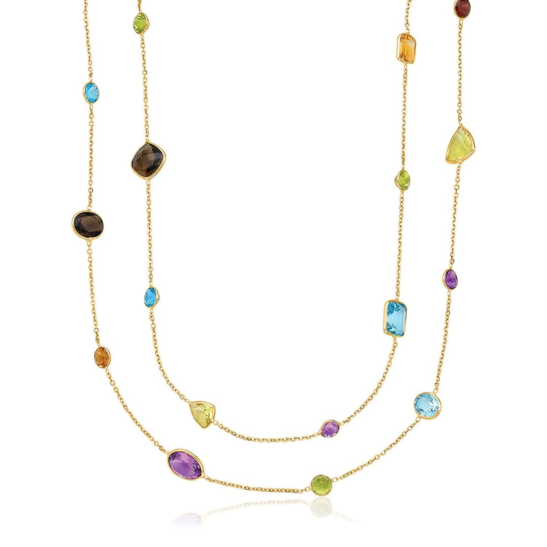 14k Yellow Gold Double Layer Multi Gem Necklace | Richard Cannon Jewelry